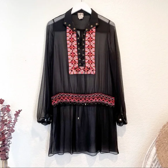 Haute Hippie | Swim | Haute Hippie Embroidered Sheer Black Tunic Dress  Resort Wear Beach Cover Up Sz S | Poshmark